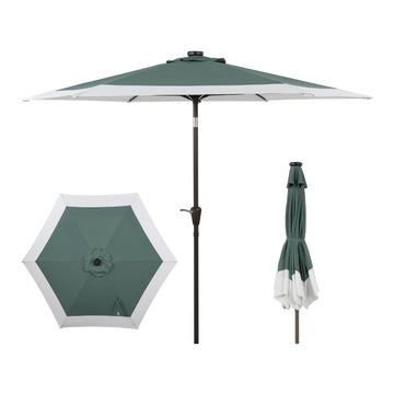 Spencer 9 ft. Classic Coastal 2-Tone Solar LED Market Patio Umbrella - JONATHAN Y